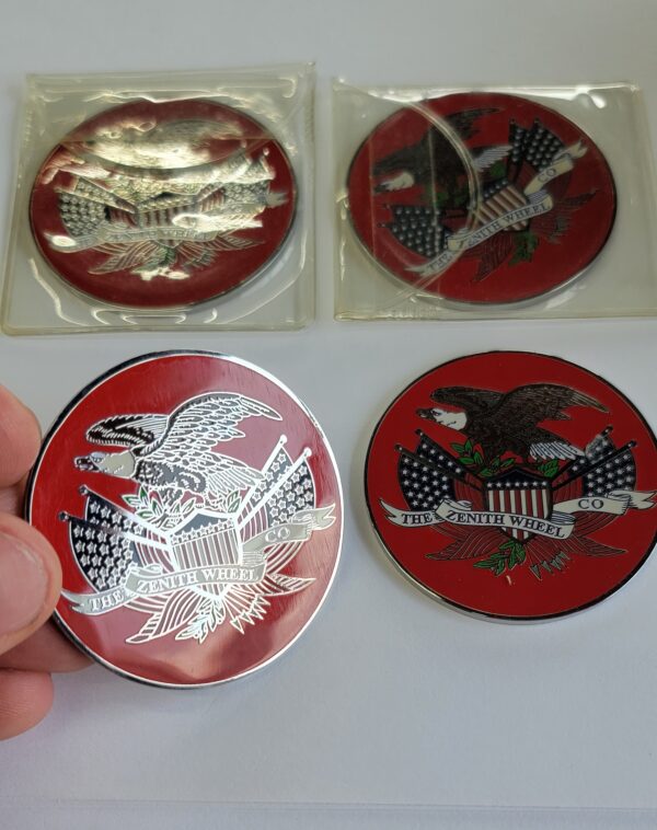 Eagle Emblems Red, White & Blue Metal 2.25" Wire Wheel Emblems "Chips" Fit recessed knockoffs SET (4)