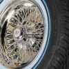 New Set (4) 15x7" Buick 72 Spoke Chrome Cross Lace Wire Wheels & Vogue Whitewall / Blue Stripe 215-70-15 Tires Set (4) Fit Rear Wheel Drive Cars Century, Electra, Estate Wagon, Invicta, Lesabre, Roadmaster, Riviera, Skylark, Wildcat, 225 - Image 5