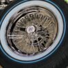 New Set (4) 15x7" Buick 72 Spoke Chrome Cross Lace Wire Wheels & Vogue Whitewall / Blue Stripe 215-70-15 Tires Set (4) Fit Rear Wheel Drive Cars Century, Electra, Estate Wagon, Invicta, Lesabre, Roadmaster, Riviera, Skylark, Wildcat, 225 - Image 3