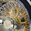 New Set (4) 13x7" 24kt Gold Spokes & Hub with Chrome Lip 72 Spoke Cross Lace Wire Spoke Wheel & Whitewall Lowrider Tire Knockoff Package Complete Set (4) with Chrome Locking Knockoff - Image 6