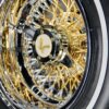 New Set (4) 13x7" 24kt Gold Spokes & Hub with Chrome Lip 72 Spoke Cross Lace Wire Spoke Wheel & Whitewall Lowrider Tire Knockoff Package Complete Set (4) with Chrome Locking Knockoff - Image 8