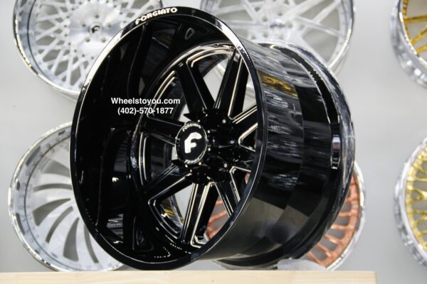 New Set (4) 24x14" Forgiato Terra Flow Offroad 006 Gloss Black with Milled Aluminum Accents 5x127 5x139.7 Deep Dish Wheels Set (4)