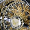 New Set (4) 13x7" 24kt Gold Spokes & Hub with Chrome Lip 72 Spoke Cross Lace Wire Spoke Wheel & Whitewall Lowrider Tire Knockoff Package Complete Set (4) with Chrome Locking Knockoff - Image 5