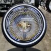 New Set (4) 17 X 9" Triple Gold & Chrome Deep Dish Reverse 100 Spoke Knockoff Wire Wheels With Low Profile True Whitewall Tires and Hardware - Image 2