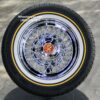 New Set (4) 16" Classic Cadillac 52 Spoke Chrome Cross Lace Direct Bolt 5 lug Wire Wheels & Vogue Whitewall / Yellow Gold Stripe Tires Set 5x4.5 5x4.75 5x5 Fit RWD Deville Seville Fleetwood Brougham etc - Image 2