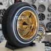 New Set (4) 13" ALL GOLD 72 Spoke True Knockoff Deep Dish Wire Spoke Wheels & Whitewall 155-80-13 Tires Complete set four (4) With Hardware Lowrider, Classic, Hopper, Show Car - Image 2