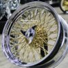 New Set (4) 22x8" Cross Lace 24kt Gold Center (Gold Back) 92 Spoke Chrome Lip True Knockoff Wire Wheels Complete Set with Hardware - Image 4