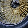 New Set (4) 17 X 9" GOLD & CHROME DEEP DISH 72 SPOKE STRAIGHT LACE KNOCKOFF WIRE WHEELS & LOW PROFILE TIRES SET (4) WITH HARDWARE - Image 5