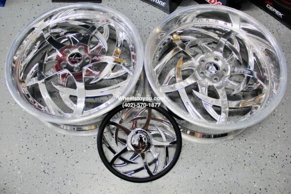 New Set (4) Artis Forged "Razor" 24" Billet Staggered USA MADE Wheels & Steering Wheel 5x4.75" Bolt pattern Set (4) Fit Chevy Chevrolet Caprice Impala Buick Oldsmobile Cutlass Monte Carlo Regal Grand Prix & More