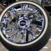 New Set (4) 22" Chrome Impala Big Cap Floating Wheels and 265-35-22 Vogue Whitewall / Yellow Stripe Tire Complete Package Set (4) - Image 3