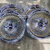 New Set (4) 14x7" Staggered Dish 100 Spoke Gold Hub & Nipple Chrome Spokes & Dish Skirt & Low Clearance Fitment Complete set of four Knockoff Wire Wheels with Choice of Hardware - Image 2