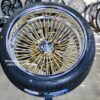 New Set (4) 17 X 9" GOLD & CHROME DEEP DISH 72 SPOKE STRAIGHT LACE KNOCKOFF WIRE WHEELS & LOW PROFILE TIRES SET (4) WITH HARDWARE - Image 3