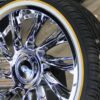 New Set (4) 22" Chrome Impala Big Cap Floating Wheels and 265-35-22 Vogue Whitewall / Yellow Stripe Tire Complete Package Set (4) - Image 6