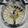 New Set (4) 22x8" Cross Lace 24kt Gold Center (Gold Back) 94 Spoke Chrome Lip True Knockoff Wire Wheels Complete Set with Hardware - Image 2