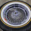 New Set (4) Genuine Dayton 15" & 16" Rear Wheel Drive 100 Spoke Wire Wheels & Vogue Whitewall / Yellow Stripe Tire Package With Choice Of Spinner & Hardware - Image 6