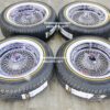 New Set (4) Genuine Dayton 15" & 16" Rear Wheel Drive 100 Spoke Wire Wheels & Vogue Whitewall / Yellow Stripe Tire Package With Choice Of Spinner & Hardware - Image 2