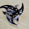 New Set (4) Sinister Chrome with Gold Bolt 3 Wing Knockoff Wire Wheel Spinners Set - Image 2