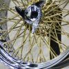 New Set (4) 22x8" Cross Lace 24kt Gold Center (Gold Back) 94 Spoke Chrome Lip True Knockoff Wire Wheels Complete Set with Hardware - Image 6