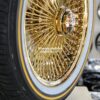 New Set (4) All Gold 17X8" Front Wheel Drive 24kt Gold Bead Lace 100 Spoke True Knockoff Wire Wheels & Vogue Whitewall Yellow Gold Stripe Tire Package (4) WITH HARDWARE - Image 7