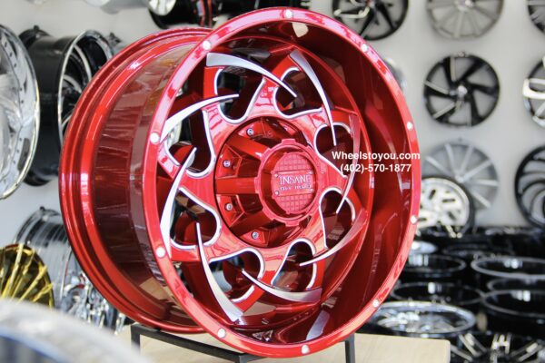 New Set (4) 20x10" Insane Offroad Red & Milled Wheels 8x165.1mm aka 8x6.5" Deep Dish Wheels Set (4) Ram / Chevy / Hummer / Dodge 8 lug 2500 / 3500 Trucks