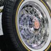 New Set (4) 16" Classic Cadillac 52 Spoke Chrome Cross Lace Direct Bolt 5 lug Wire Wheels & Vogue Whitewall / Yellow Gold Stripe Tires Set 5x4.5 5x4.75 5x5 Fit RWD Deville Seville Fleetwood Brougham etc - Image 9