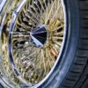 New Set (4) 17 X 9" GOLD & CHROME DEEP DISH 72 SPOKE STRAIGHT LACE KNOCKOFF WIRE WHEELS & LOW PROFILE TIRES SET (4) WITH HARDWARE - Image 7