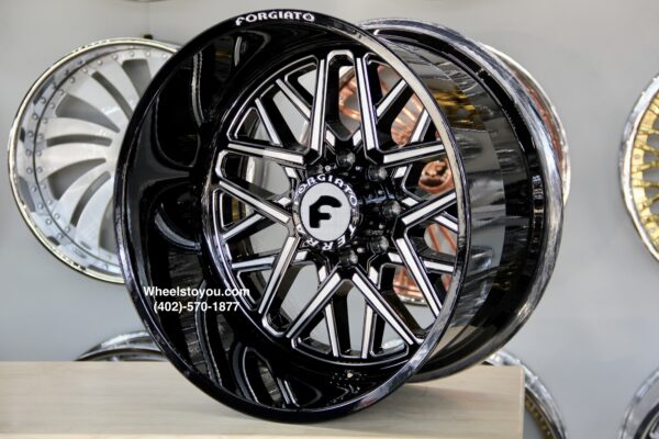 New Set (4) Forgiato Terra Three 24x14" Gloss Black & Milled 8x170mm Deep Dish Wheels Set (4) FORD F250 F350 EXCURSION 8 lug Terra 3 Flow Forged