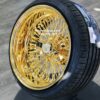 New Set (4) 17 X 9" ALL 24KT GOLD DEEP DISH 72 CROSS LACE SPOKE KNOCKOFF WIRE WHEELS & Low Profile Tires SET (4) WITH HARDWARE - Image 7