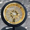 New Set (4) 17 X 9" ALL 24KT GOLD DEEP DISH 72 CROSS LACE SPOKE KNOCKOFF WIRE WHEELS & Low Profile Tires SET (4) WITH HARDWARE - Image 2