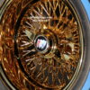 New Set (4) 14x7" ALL GOLD 72 Spoke Cross lace True Knockoff Deep Dish Wire Spoke Wheels & 175-70-14 True Blue-Wall Radial Tires Complete set four (4) Lowrider, Classic, Hopper, Show Car - Image 4