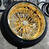 New Set (4) 17 X 9" ALL 24KT GOLD DEEP DISH 72 CROSS LACE SPOKE KNOCKOFF WIRE WHEELS & Low Profile Tires SET (4) WITH HARDWARE - Image 3