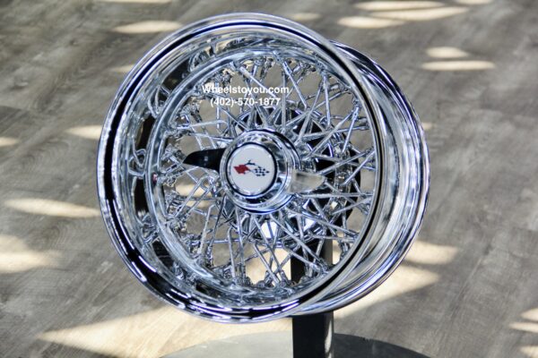 New Set (4) 13x7" Deep Dish 58 Spoke Triple Cross Lace Chrome Chevy Impala Lowrider Knockoff Wire Wheels Set of four (4) with Hardware Choice