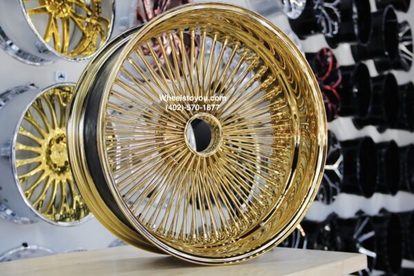 New Pair Two (2) 24kt ALL GOLD 22" *DEEP DISH* 150 Spoke Rear Wheel Drive Knockoff Wire Wheels PAIR