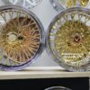 New Set (4) 20" Staggered Dish Quad Cross Lace Gold & Chrome 84 Spoke Wire Wheels With Choice of Hardware - Image 6