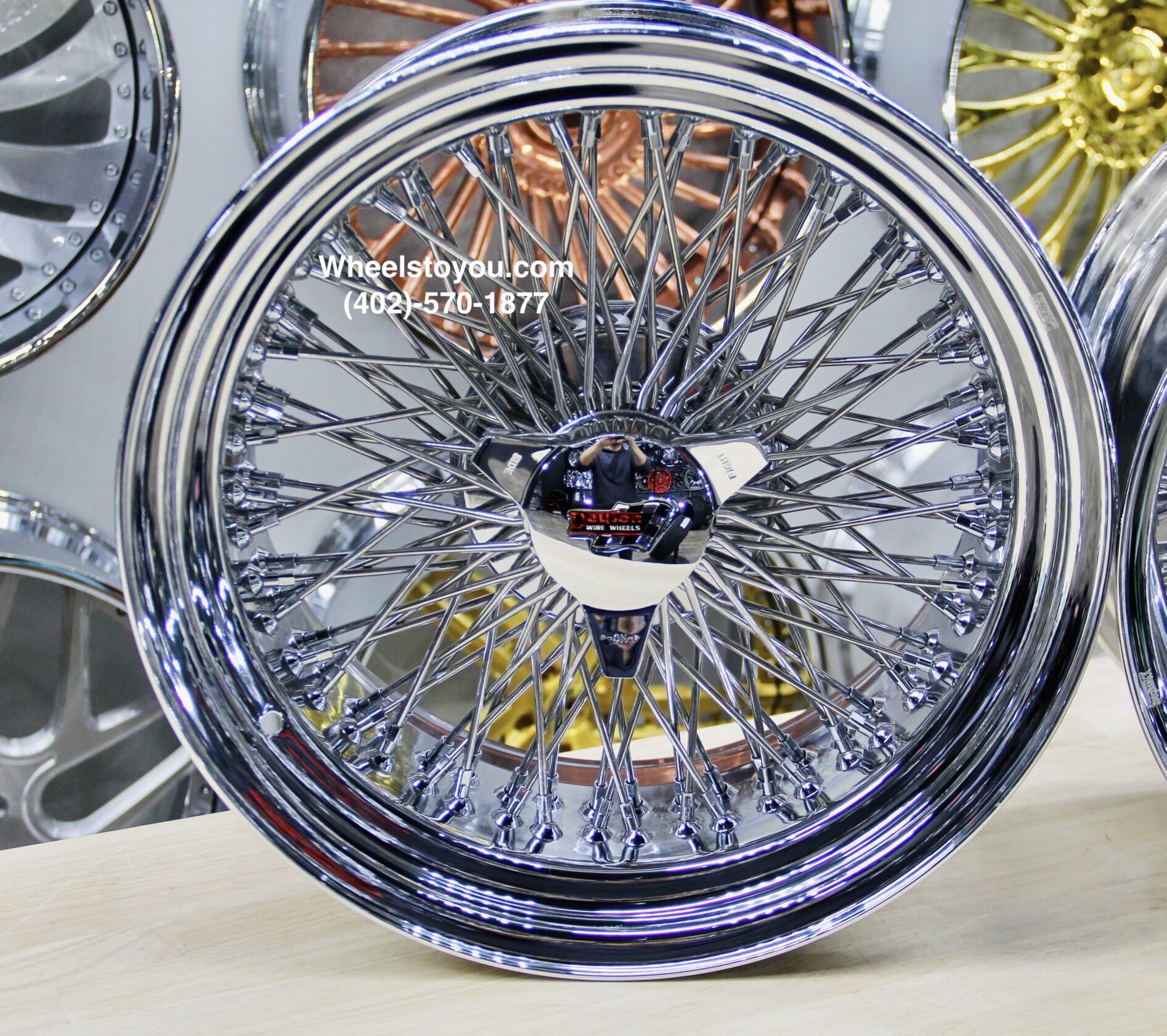 New Set (4) Staggered 18x8" & 18x9" Standard Genuine Dayton Stamped Serialized Deep Dish 100 Spoke Triple Cross Lace Stainless Wire Wheels Set of four (4) with Hardware