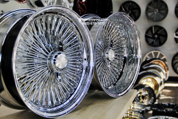 New Set (4) Staggered Dish 18" All Chrome Spoke True Knockoff Wire Wheel Set Complete with Hardware