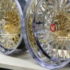 New Set (4) 20" Staggered Dish Quad Cross Lace Gold & Chrome 84 Spoke Wire Wheels With Choice of Hardware - Image 9