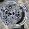 New Set (4) 15x8" DEEP DISH 72 SPOKE CROSS LACE ALL CHROME KNOCKOFF WIRE WHEELS SET (4) COMPLETE WITH HARDWARE - Image 4