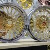 New Set (4) 20" Staggered Dish Quad Cross Lace Gold & Chrome 84 Spoke Wire Wheels With Choice of Hardware - Image 5