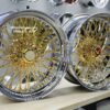 New Set (4) 20" Staggered Dish Quad Cross Lace Gold & Chrome 84 Spoke Wire Wheels With Choice of Hardware - Image 4