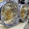 New Set (4) 20" Staggered Dish Quad Cross Lace Gold & Chrome 84 Spoke Wire Wheels With Choice of Hardware - Image 2