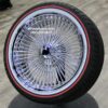 New Set (4) 20x8" Front Wheel Drive All Chrome 150 Spoke Knockoff Wire Wheels & Genuine Vogue Whitewall Red Stripe 245-40-20 Tires Complete Set of four (4) with Installation Hardware - Image 4