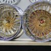 New Set (4) 20" Staggered Dish Quad Cross Lace Gold & Chrome 84 Spoke Wire Wheels With Choice of Hardware - Image 7