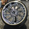 New Set (4) 22" Lincoln Chrome Floating Cap Wheels and 265-35-22 Vogue Whitewall / Yellow Stripe Tire Complete Package Set (4) Fit Classic And Modern Lincoln Contact US PRIOR TO PURCHASE - Image 5