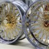 New Set (4) 20" Staggered Dish Quad Cross Lace Gold & Chrome 84 Spoke Wire Wheels With Choice of Hardware - Image 8