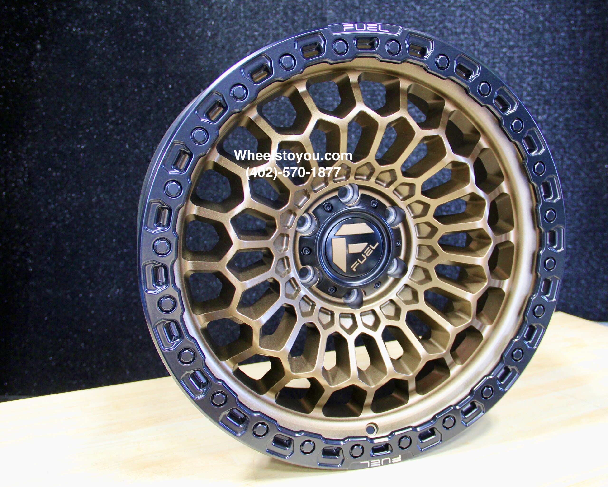 New Set (4) 20x9" Fuel "Sinister" FC870 Satin Bronze with Black Simulated Beadlock Wheels 6x139.7mm aka 6x5.5" +1 ET Chevy Gmc Toyota Nissan Ram - Image 2