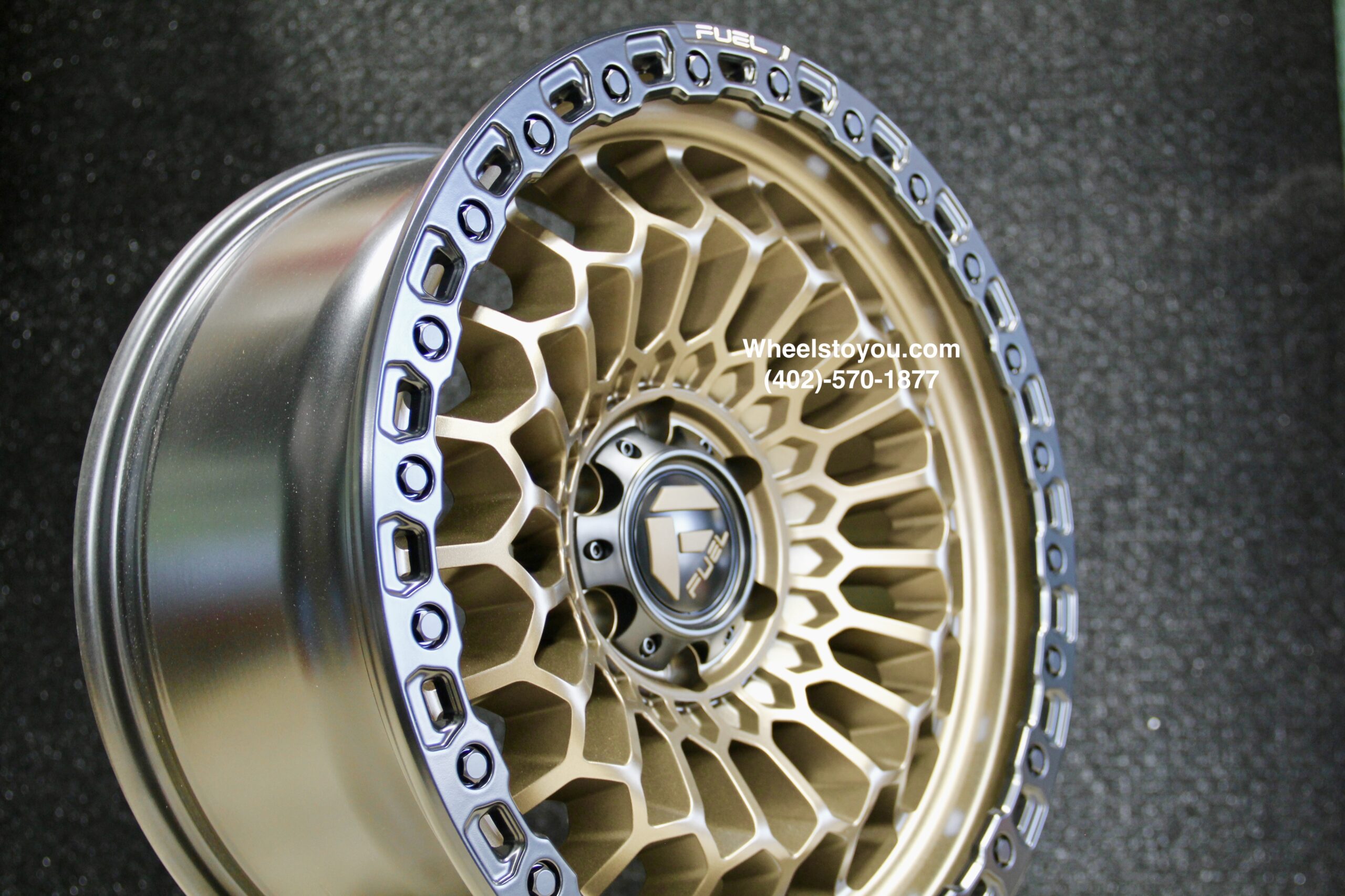 New Set (4) 20x9" Fuel "Sinister" FC870 Satin Bronze with Black Simulated Beadlock Wheels 6x139.7mm aka 6x5.5" +1 ET Chevy Gmc Toyota Nissan Ram