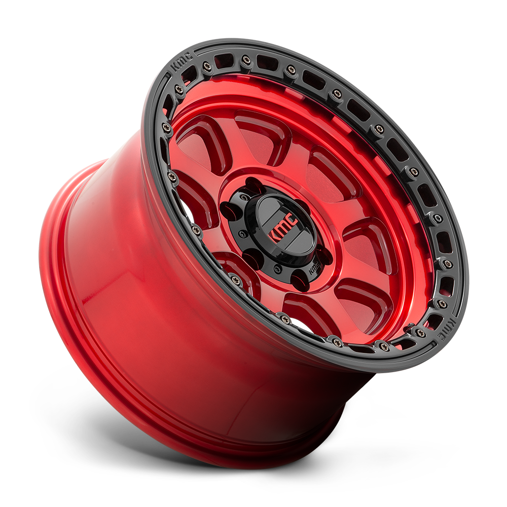 New Set (4) 18x9" KMC Chase Offroad Wheels Candy Red & Black Simulated Beadlock 8x180mm +0 ET Free Shipping in Lower 48 U.S. - Image 3