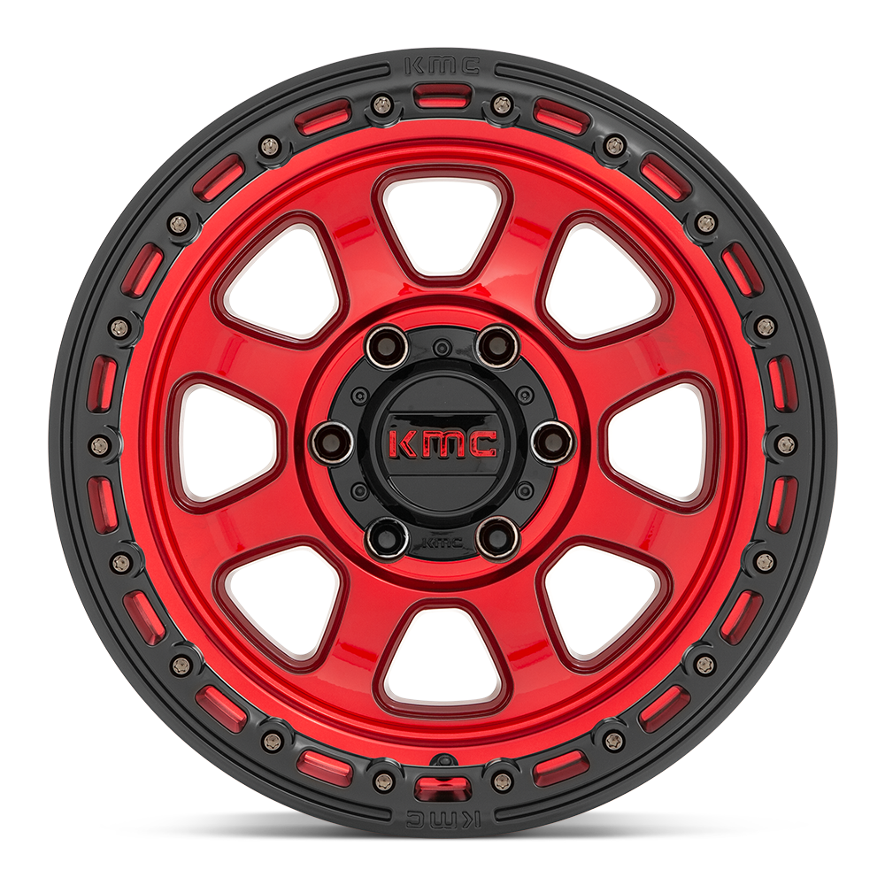 New Set (4) 18x9" KMC Chase Offroad Wheels Candy Red & Black Simulated Beadlock 8x180mm +0 ET Free Shipping in Lower 48 U.S. - Image 2