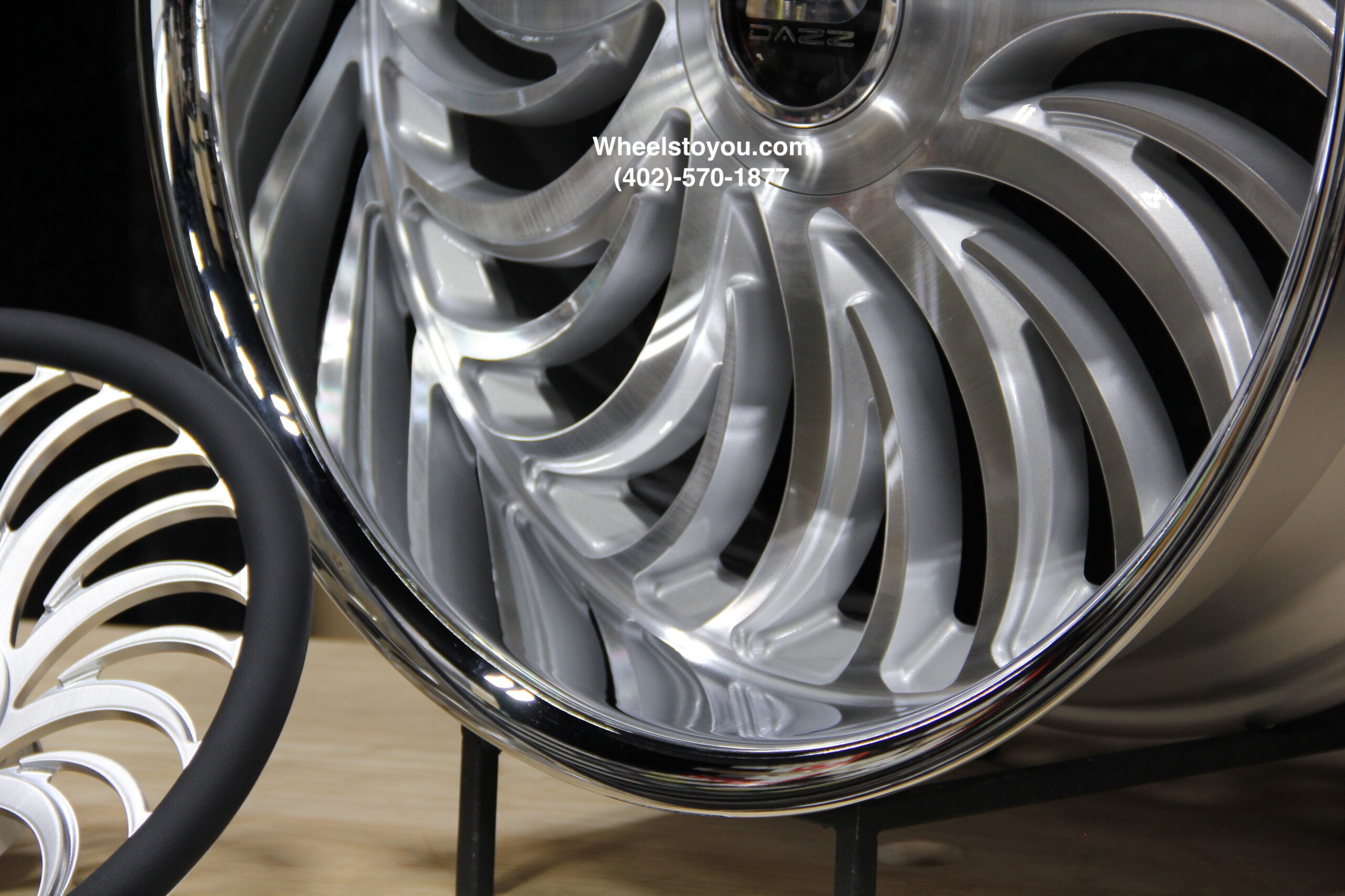 New 24" Staggered Floating Cap Dazz Heat Wheels & Matching Steering Wheel 5x4.75 & 5x5" Bolt patterns Set (4) Fit Chevy Chevrolet Caprice Impala Lincoln Mark Continental Donk Buick Oldsmobile C10 Box Bubble ETC - Image 7
